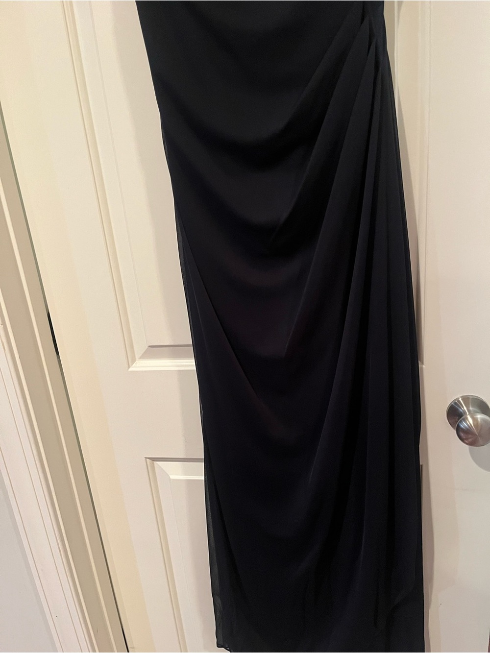Elegant Navy Blue Beaded Cap-Sleeve Evening Dress - Picture 3 of 7